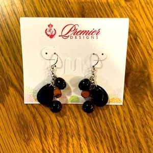Premier Designs Earrings, black beads, wood bead, fishhook